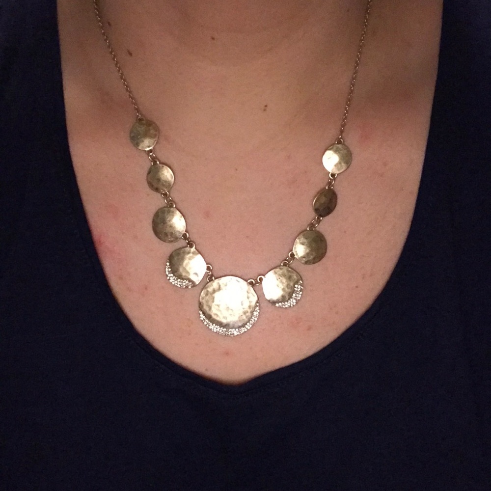 Gold Necklace with silver rhinestones